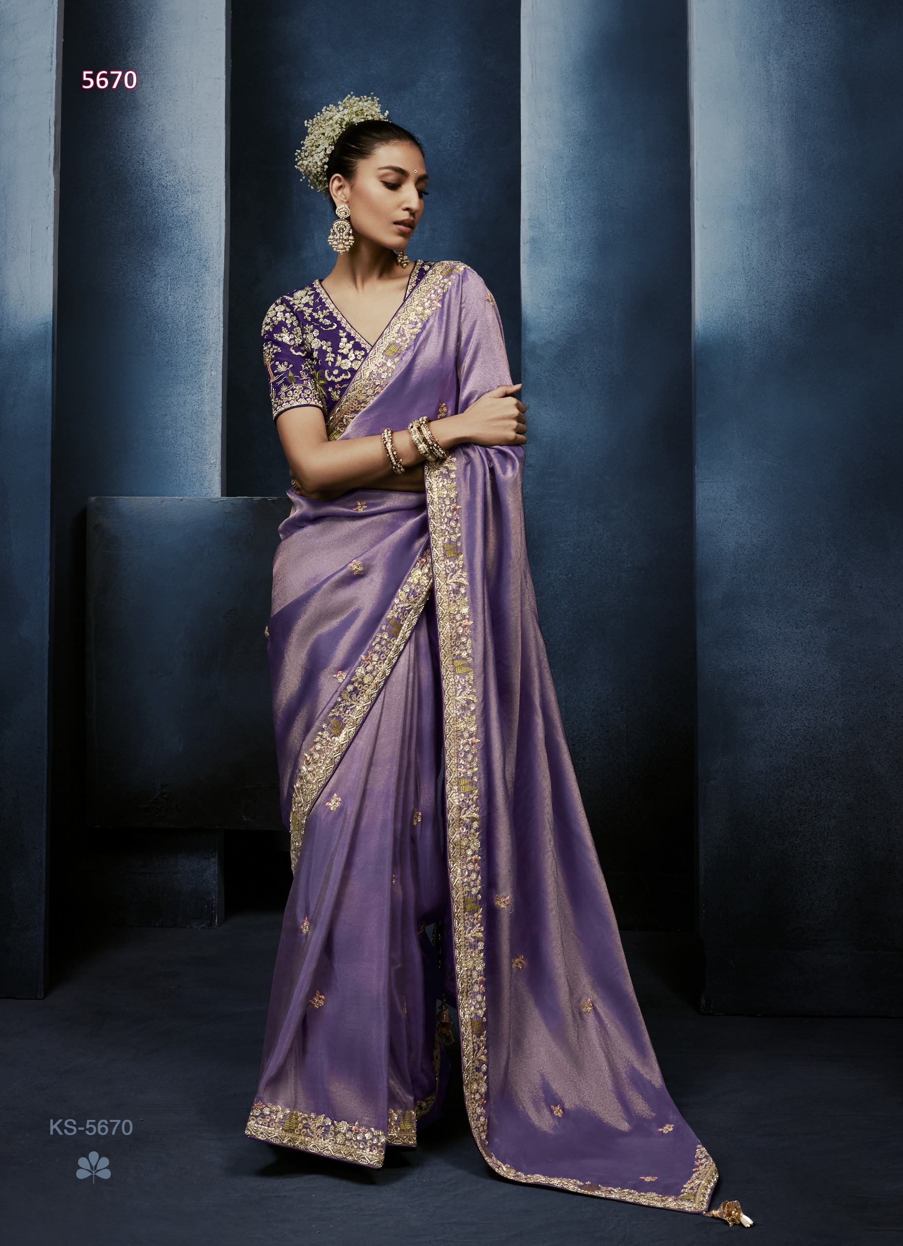 Tissue Base Saree with Rich Zardozi Embroidery and Blouse Designer Saree